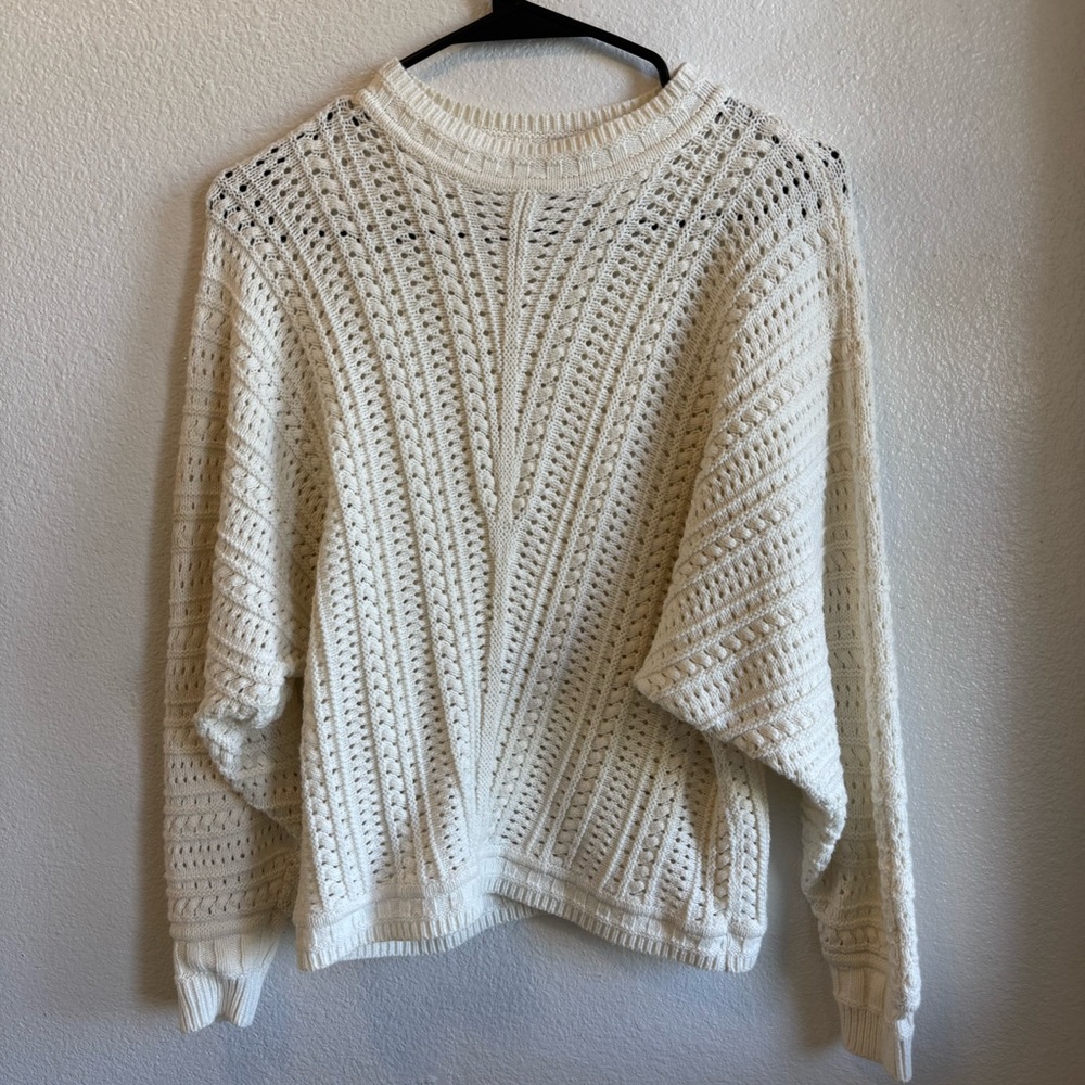 Carol Rose Cream Textured Knit Sweater Small Cozy Cottagecore